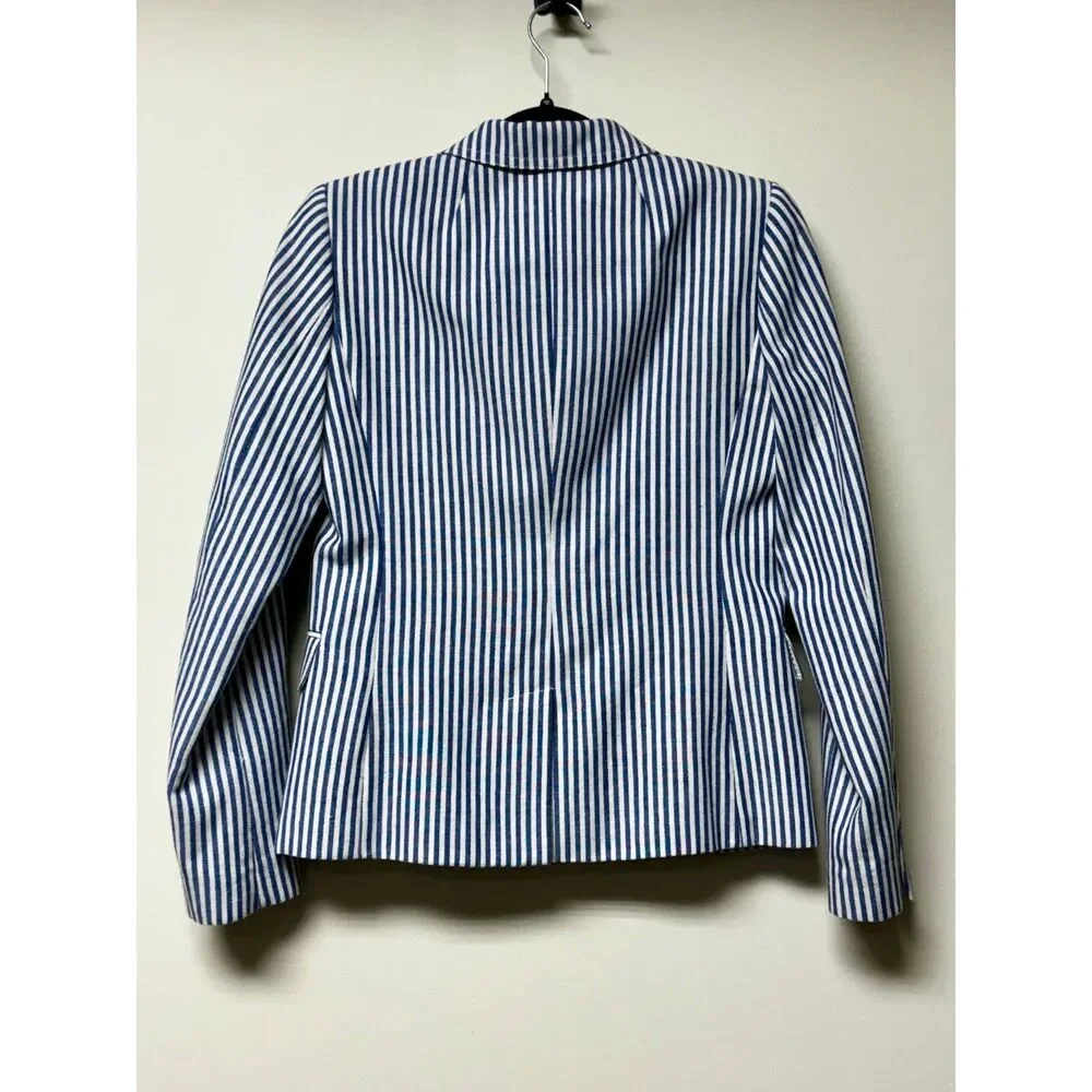 J. CREW FACTORY Blue/White Striped 2 Pocket 2 Button Blazer, Cotton Blend, Sz 2